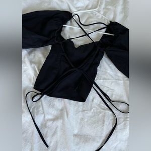Reformation Black Puff Sleeve Top